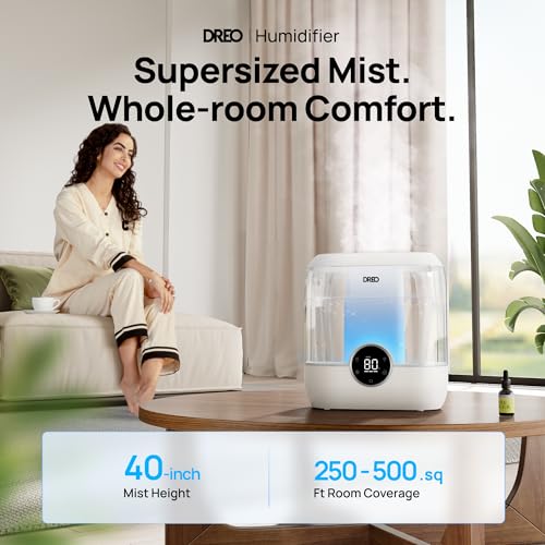 DREO 6L Top Fill Humidifiers for Bedroom, 60H Runtime 28 dB Quiet Supersized Cool Mist Air Humidifiers for Large Room, Baby Nursery, Plant, Indoor, Night Light, Easy to Clean, Precise Humidity Control