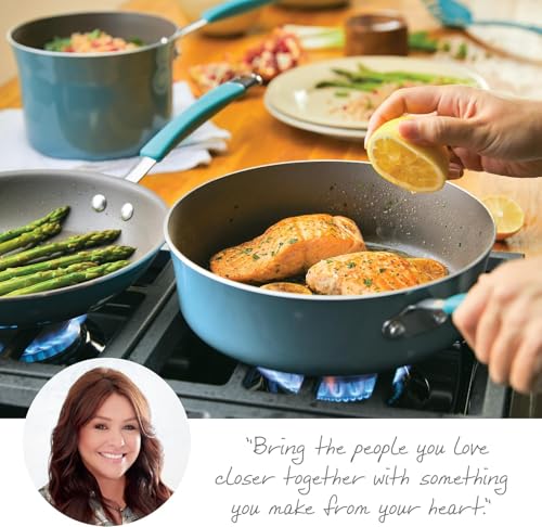 Rachael Ray Cucina Nonstick Cookware Pots and Pans Set, 12 Piece, Agave Blue