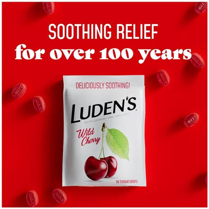 Ludens Deliciously Soothing Throat Drops, Wild Cherry Flavor, 90 Count