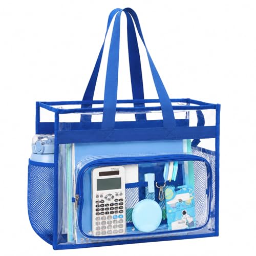 PACKISM Clear Tote Bag for School - Large Heavy Duty Tote for Girls, Blue