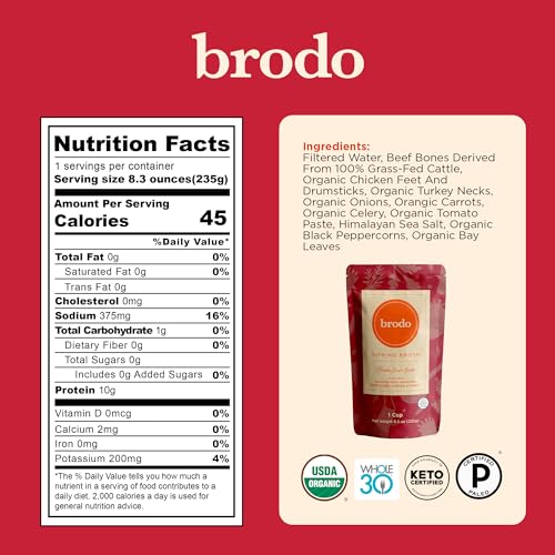 Brodo Broth Variety Pack | 1 Chicken, 1 Hearth, 1 Deeply Rooted, 1 Spicy Nonna, 1 Tom Yum, 1 Tuscan Sun Single Serving Pouches | Not Made From Concentrate, No Preservatives (6x 8.3 oz Pouches)