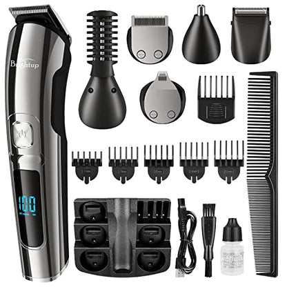 Brightup Beard Trimmer for Men - 19 Piece Mens Grooming Kit with Hair Clippers, Electric Razor, Shavers for Mustache, Body, Face, Ear, Nose Hair Trimmer, Fathers Day Gifts