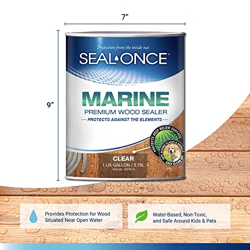 Seal-Once Marine Premium Wood Sealer - Waterproof Sealant - Wood Stain and Sealer in One - 1 Gallon & Clear