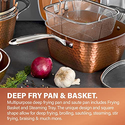 Gotham Steel Hammered Copper Collection – 20 Piece Premium Pots and Pans Set Nonstick Ceramic Cookware + Bakeware Set for Kitchen, Induction/Dishwasher/Oven Safe, Healthy and Non Toxic