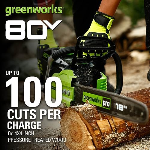 Greenworks 80V 18" Brushless Cordless Chainsaw (Great for Tree Felling, Limbing, Pruning, and Firewood) / 75+ Compatible Tools), Tool Only - Battery & Charger Not Included