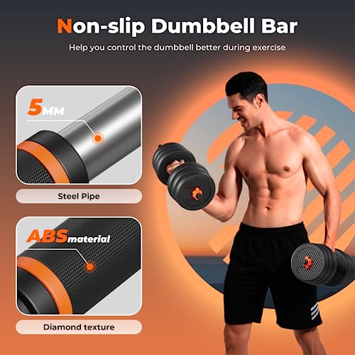 FEIERDUN Adjustable Dumbbells, 50lbs Free Weight Set with Connector, 4 in1 Dumbbells Set Used as Barbell, Kettlebells, Push up Stand, Fitness Exercises for Home Gym Suitable Men/Women