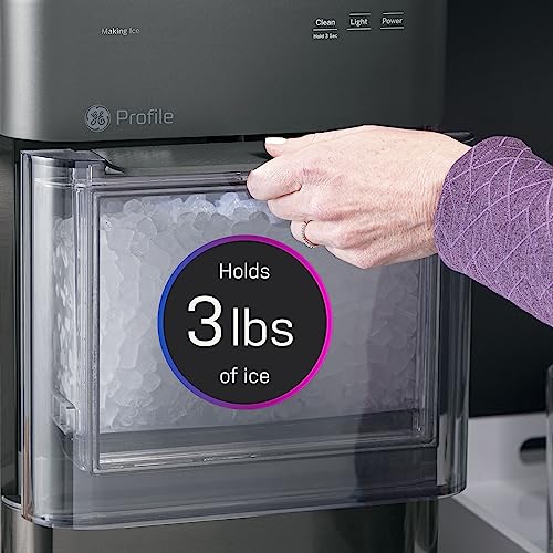 GE Profile Opal 2.0 with 0.75 Gallon Tank, Chewable Crunchable Countertop Nugget Ice Maker, Scoop included, 38 lbs in 24 hours, Pellet Ice Machine with WiFi & Smart Connected, Black Stainless Steel