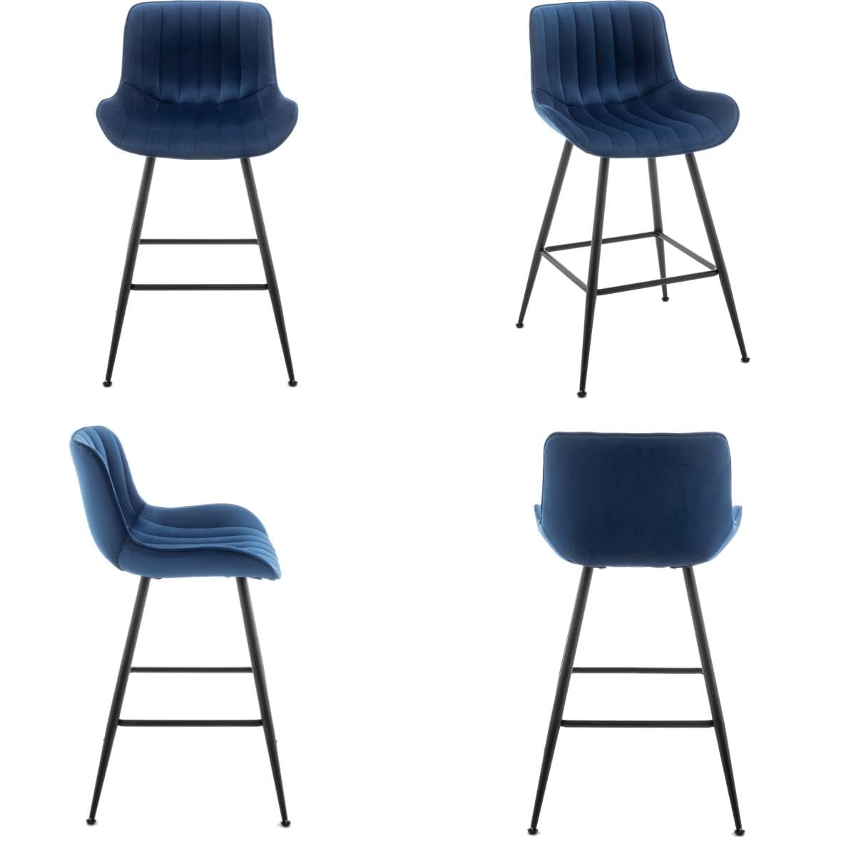 Whiterye Bar Stools Set of 2 - Luxury Bar Stools Counter Height Bar Stools 24 Inch Seat Height Upholstered Velvet Barstools Blue Bar Stools for Kitchen Island, Home Bar, Bar Pub (Blue).