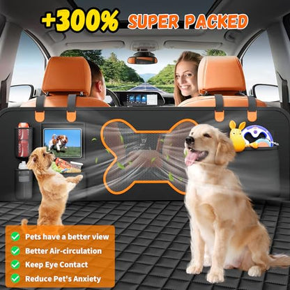 QINGTI Dog Seat Cover for Car Back Seat, SUVs & Trucks - Zipper Design Seat Protector for Dogs w/Mesh Window & Waterproof – Durable & Scratch-Proof – Pet Car Seat Cover Hammock