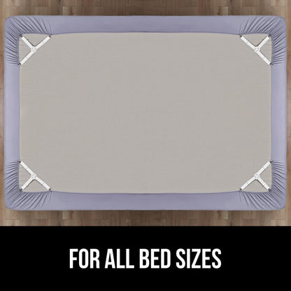 GORILLA GRIP Bed Sheet Straps, Adjustable Elastic Fasteners with Metal Clips, Keep in Place Fitted Bedding Holder, Easy Install Suspenders Mattress, Firm Tight Accessories, 4 Pack White