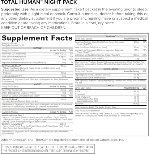 ONNIT Total Human Adult Multivitamin Dietary Supplement Comprehensive Capsule Packs with Day and Night Support, Daily Vitamin Packs for Men and Women, Dietary Supplement Capsules, 30-Day Supply