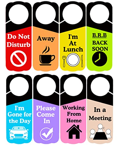 Business Office Door Hanger Sign 3.5 x 9.5 Inches Do not Disturb Working from Home in a Meeting Away Vacation Out of Office BRB Back Soon Double Sided Hanger Sign 8 Pack