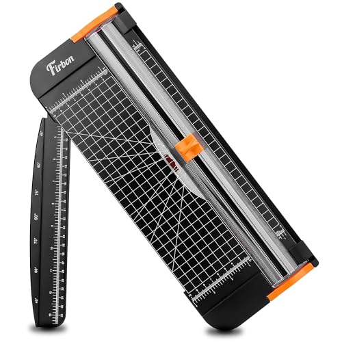 Firbon A4 Paper Cutter, 12 Inch Paper Trimmer with Extened Ruler, Black | 10 Sheet Capacity | CM & Inch Scale | Spring-Loaded Safe Blade | Cuts Cardstock, Vinyl, Coupons, Labels & Scrapbooking Craft
