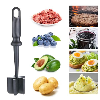 Meat Chopper for Ground Beef, JJOO Heat Resistant Hamburger Meat Chopper, Nylon 5 Curved Blades Ground Beef Smasher, Non-Stick Meat Masher, Mix and Chop Kitchen Tool (Black)