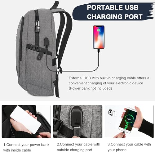 Mancro Laptop Backpack for Travel, Anti-theft Laptop Backpack for Men Business Backpack Work Daypack with USB Charging Port, Grey