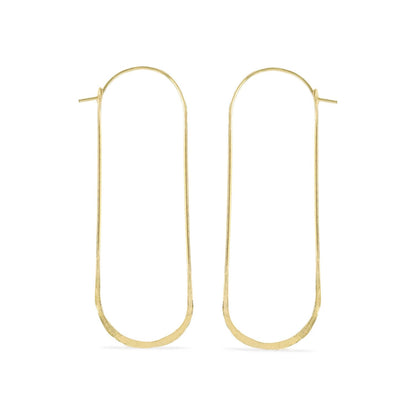 Kairo Hoops Gold Filled Earrings For Women, Elongated Oval Earrings, Hammered Texture Design, Yellow Gold Earrings, Seamless look, flawless long Hoops For Women, Large size 2 7/8" L x 1" W