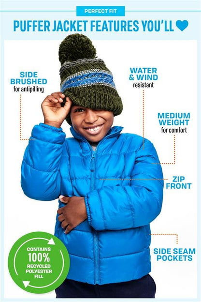 The Children's Place Boys' Medium Weight Puffer Jacket, Wind, Water-Resistant, Dark Ivy, Medium (7/8)