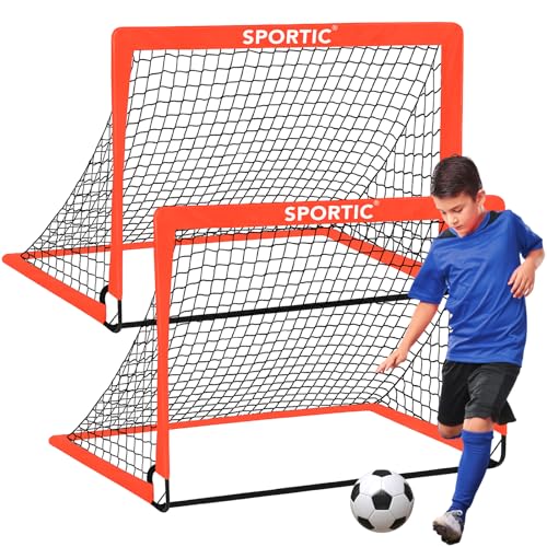 2 Pack 4' x 3' Soccer Goal Net Set, Pop Up Kids Practice Soccer Goals for Indoor and Outdoor. Portable Soccer Net with Carrying Bag & Ground Pegs, Perfect for Backyard, Field, Court (Orange)