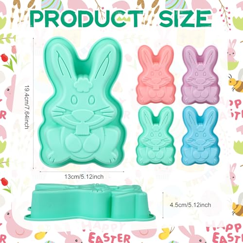 SiliFine 4 Packs Easter Silicone Molds Bunny Cake Pans Bunny Chocolate Molds Cute Rabbit Baking Pans Non-stick Silicone Trays for Baking Easter Day Party Baby Shower Birthday Cake Desserts Giant Gummy