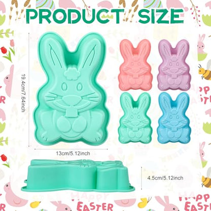 SiliFine 4 Packs Easter Silicone Molds Bunny Cake Pans Bunny Chocolate Molds Cute Rabbit Baking Pans Non-stick Silicone Trays for Baking Easter Day Party Baby Shower Birthday Cake Desserts Giant Gummy