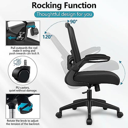 FelixKing Office Chair, Ergonomic Desk Chair Breathable Mesh Chair with Adjustable High Back Lumbar Support Flip-up Armrests, Executive Rolling Swivel Comfy Task Computer Chair for Home Office