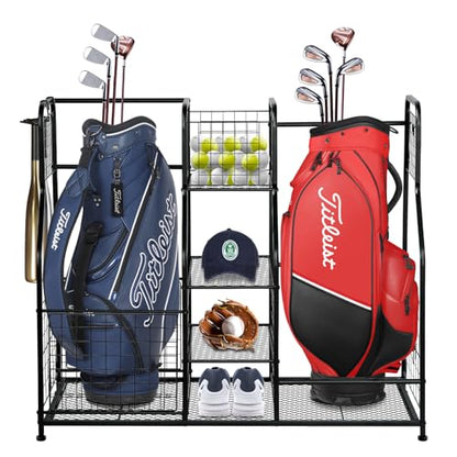 Garage Sports Equipment Organizer & Outdoor Toy Storage, Ball Storage Golf Organizer For Garage with Baskets, 5 Hooks