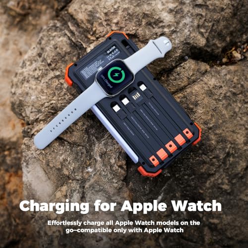 BLAVOR Solar Power Bank 20000mAh Built-in Cables, Wireless Charger for Apple Watch, 20W Fast Charging Battery Pack with USB C, Flashlight, Solar Charger for iPhone, iPad, iWatch, Samsung