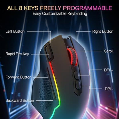 Redragon M810 MAX Wireless RGB Gaming Mouse 12000 DPI Remapping Keys