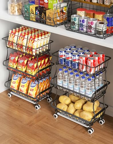 OKZEST 3-Tier Rolling Pantry Floor Organizers and Storage Cart with Wheels
