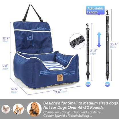 Pmpete Dog Car Seat, Puppy Booster Seat, Double-Sided Travel Carrier Bed for Small and Medium Pets, Waterproof Pet Booster Seat with Pockets. Perfect for Summer and Winter, Blue