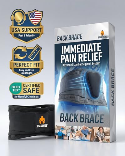 Sparthos Back Brace for Women & Men, Sciatica, Lower Back Pain - Black-L