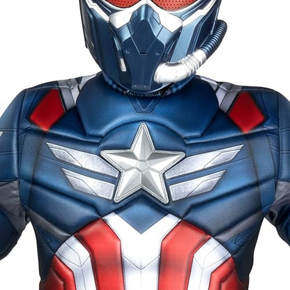 MARVEL Captain America Official Youth Halloween Costume - Premium Quality Padded Jumpsuit with Plastic Mask (L)