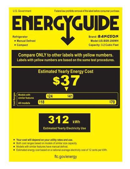 BANGSON Mini Fridge with Freezer, 2 Door Small Refrigerator with Freezer, Mini Fridge for Bedroom, 3.2 CU.FT, For Home, Office, Dorm, Garage or RV, (White)