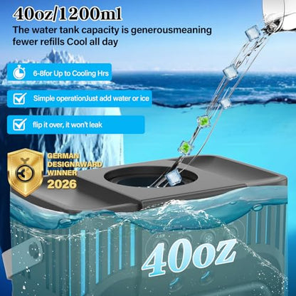 Portable air conditioners with remote control, silent with 3 speeds, cooling fan of 1200 ml Personal Air Cooler Fan with 3 Mist, 7 Night Light, 8H Timer, Small Air Conditioner for Bedroom Office