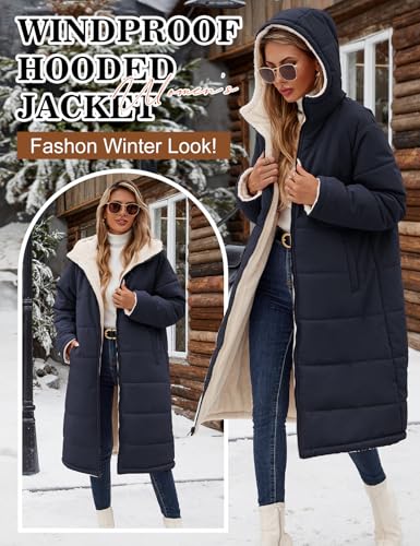 Yusongirl Womens Winter Long Coats Trendy Puffer Jacket Sherpa Fleece Lined Down Coat Long Sleeve Parka Oversized with Hood