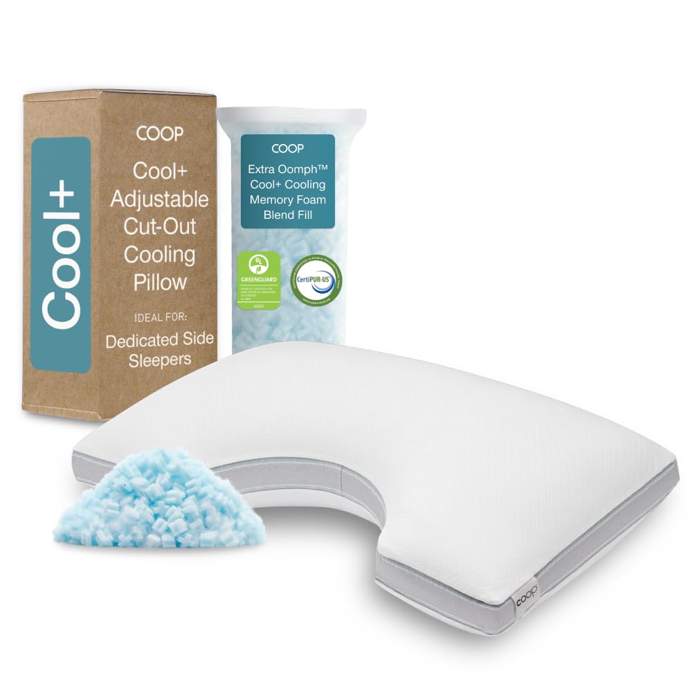 Coop Home Goods Cool+ Cut-Out Adjustable Pillow Queen with Cooling Gel & Shoulder Cut-Out for Head Support, Side Sleeper Pillow, Neck Support for Sleeping, CertiPUR-US/GREENGUARD Gold