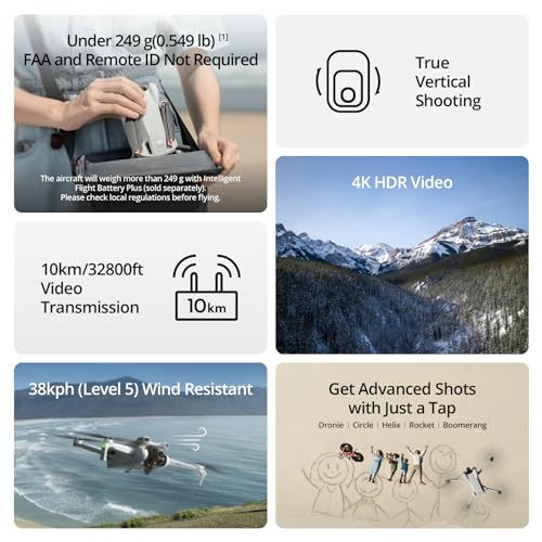 DJI Mini 3, Lightweight 3x Mechanical Gimbal Mini Camera Drone with 4K HDR Video, 38-min Flight Time, up to 32800ft (10km) Video Transmission, True Vertical Shooting, GPS Auto Return Integrated