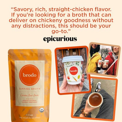 Brodo Broth Variety Pack | 1 Chicken, 1 Hearth, 1 Deeply Rooted, 1 Spicy Nonna, 1 Tom Yum, 1 Tuscan Sun Single Serving Pouches | Not Made From Concentrate, No Preservatives (6x 8.3 oz Pouches)