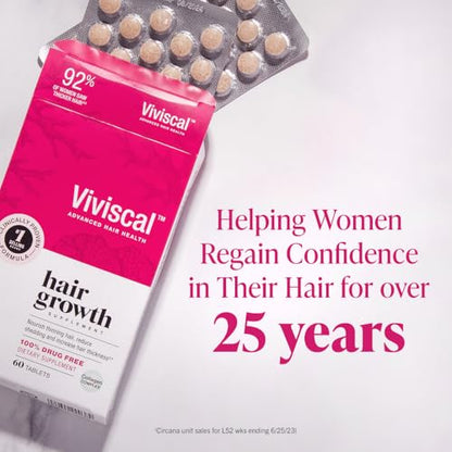 Viviscal Hair Growth Supplements for Women to Grow Thicker, Fuller Hair, Clinically Proven with Proprietary Collagen Complex, 60 Count (Pack of 1), 1 Month Supply