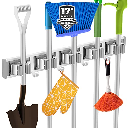 reliahom Broom Holder Wall Mount Mop Hanger Tools organizer 5Racks 4Hooks