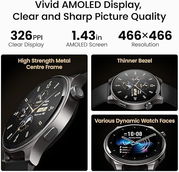 TOZO S5 Smart Watch (Answer/Make Calls), 1.43’’ AMOLED Smart Watches for Men Women 100+ Sport Modes Fitness Watch with Blood Oxygen/Sleep/Heart Rate Monitor, IP68 Waterproof Smartwatch