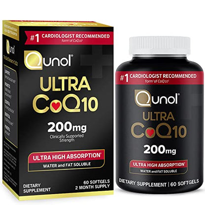 Qunol CoQ10 200mg Softgels, Ultra CoQ10 - Ultra High Absorption Coenzyme Q10 Supplements - Antioxidant Supplement for Vascular and Heart Health & Energy Production - 2 Month Supply - 60 Count