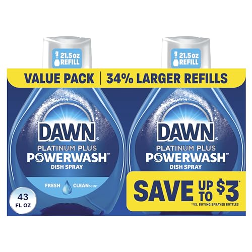 Dawn Powerwash Fresh Dish Spray, Liquid Dish Soap, Dish Soap Refill, Dish Detergent Liquid, 2 Refills, 2x21.5 Fl Oz