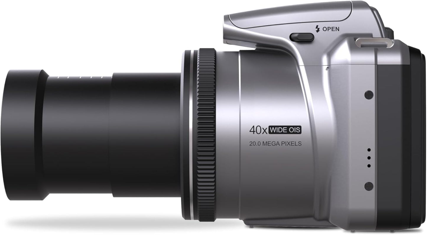 Minolta MN40Z 20MP Digital Camera – 40x Optical Zoom, 1080p FHD Video, 3.0" LCD, Wi-Fi, Face/Smile/Blink Detection – Silver