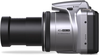 Minolta MN40Z 20MP Digital Camera – 40x Optical Zoom, 1080p FHD Video, 3.0" LCD, Wi-Fi, Face/Smile/Blink Detection – Silver