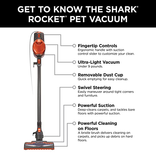 Shark Rocket Ultra-Light Corded Bagless Vacuum for Carpet and Hard Floor Cleaning with Swivel Steering (HV301), Gray/Orange