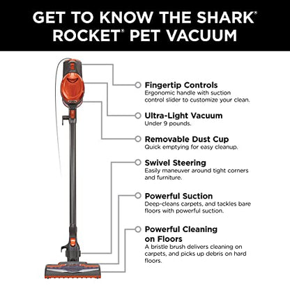 Shark Rocket Ultra-Light Corded Bagless Vacuum for Carpet and Hard Floor Cleaning with Swivel Steering (HV301), Gray/Orange