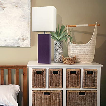 Elegant Designs Modern Leather Table Lamp with White Fabric Shade, Eggplant