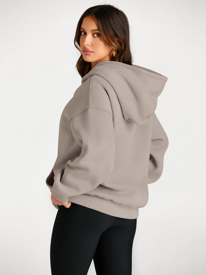 Trendy Queen Womens Oversized Hoodies Fleece Sweatshirts Long Sleeve Sweaters Pullover Fall Outfits Winter Clothes Coffee Grey M