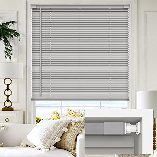 LazBlinds No Tools No Drill 1" Vinyl Mini Blinds, Cordless Blinds for Windows, Light Filtering Horizontal Window Blinds & Shades, 26" W x 64" H, Grey